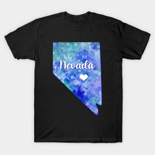 Nevada state map USA heart watercolor blue watercolour T-Shirt